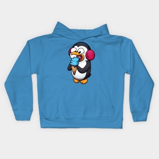 Cute Penguin With Earmuffs Eating Ice Cream Kids Hoodie